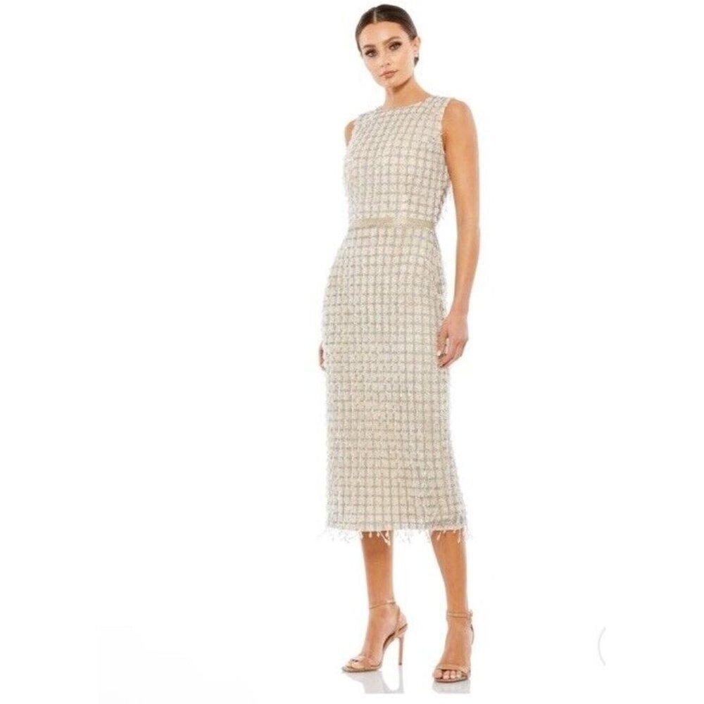 Mac Duggal Gown Dress Size 16 Chandelier High Neck Beaded Nude 5471 $598